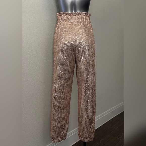 High-Waisted Rose Gold Sequin Pants - Picture 6 of 7